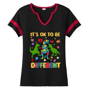 Its Ok To Be Different Autism Awareness Dinosaur Cute Trex Gift Ladies Halftime Notch Neck Tee