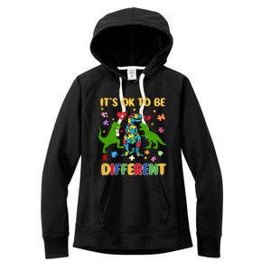 Its Ok To Be Different Autism Awareness Dinosaur Cute Trex Gift Women's Fleece Hoodie