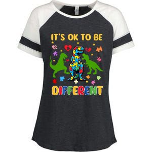 Its Ok To Be Different Autism Awareness Dinosaur Cute Trex Gift Enza Ladies Jersey Colorblock Tee