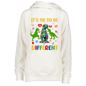 Its Ok To Be Different Autism Awareness Dinosaur Cute Trex Gift Womens Funnel Neck Pullover Hood