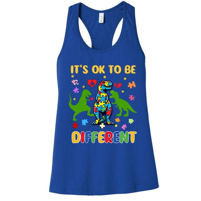 Its Ok To Be Different Autism Awareness Dinosaur Cute Trex Gift Women's Racerback Tank