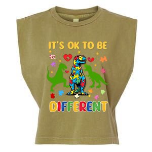 Its Ok To Be Different Autism Awareness Dinosaur Cute Trex Gift Garment-Dyed Women's Muscle Tee