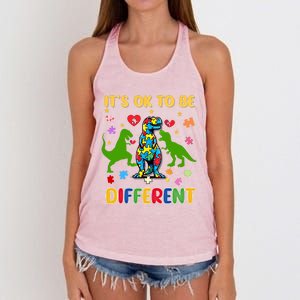 Its Ok To Be Different Autism Awareness Dinosaur Cute Trex Gift Women's Knotted Racerback Tank