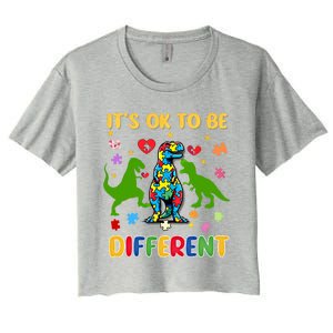 Its Ok To Be Different Autism Awareness Dinosaur Cute Trex Gift Women's Crop Top Tee