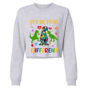 Its Ok To Be Different Autism Awareness Dinosaur Cute Trex Gift Cropped Pullover Crew