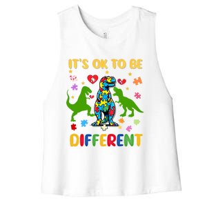 Its Ok To Be Different Autism Awareness Dinosaur Cute Trex Gift Women's Racerback Cropped Tank