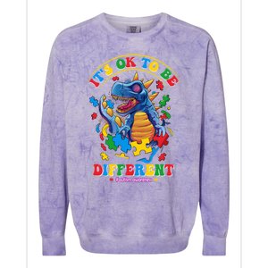 ItS Ok To Be Different Autism Awareness Dinosaur Great Gift Colorblast Crewneck Sweatshirt