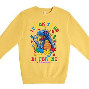 ItS Ok To Be Different Autism Awareness Dinosaur Great Gift Premium Crewneck Sweatshirt