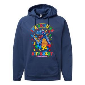 ItS Ok To Be Different Autism Awareness Dinosaur Great Gift Performance Fleece Hoodie