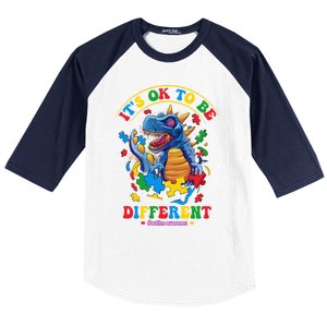 ItS Ok To Be Different Autism Awareness Dinosaur Great Gift Baseball Sleeve Shirt