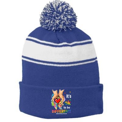 Its Ok To Be Different Autism Awareness Matching Family 2024 Gift Stripe Pom Pom Beanie