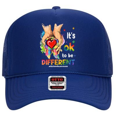 Its Ok To Be Different Autism Awareness Matching Family 2024 Gift High Crown Mesh Back Trucker Hat