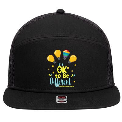 It's OK To Be Different Cute Autism Awareness Quote 7 Panel Mesh Trucker Snapback Hat