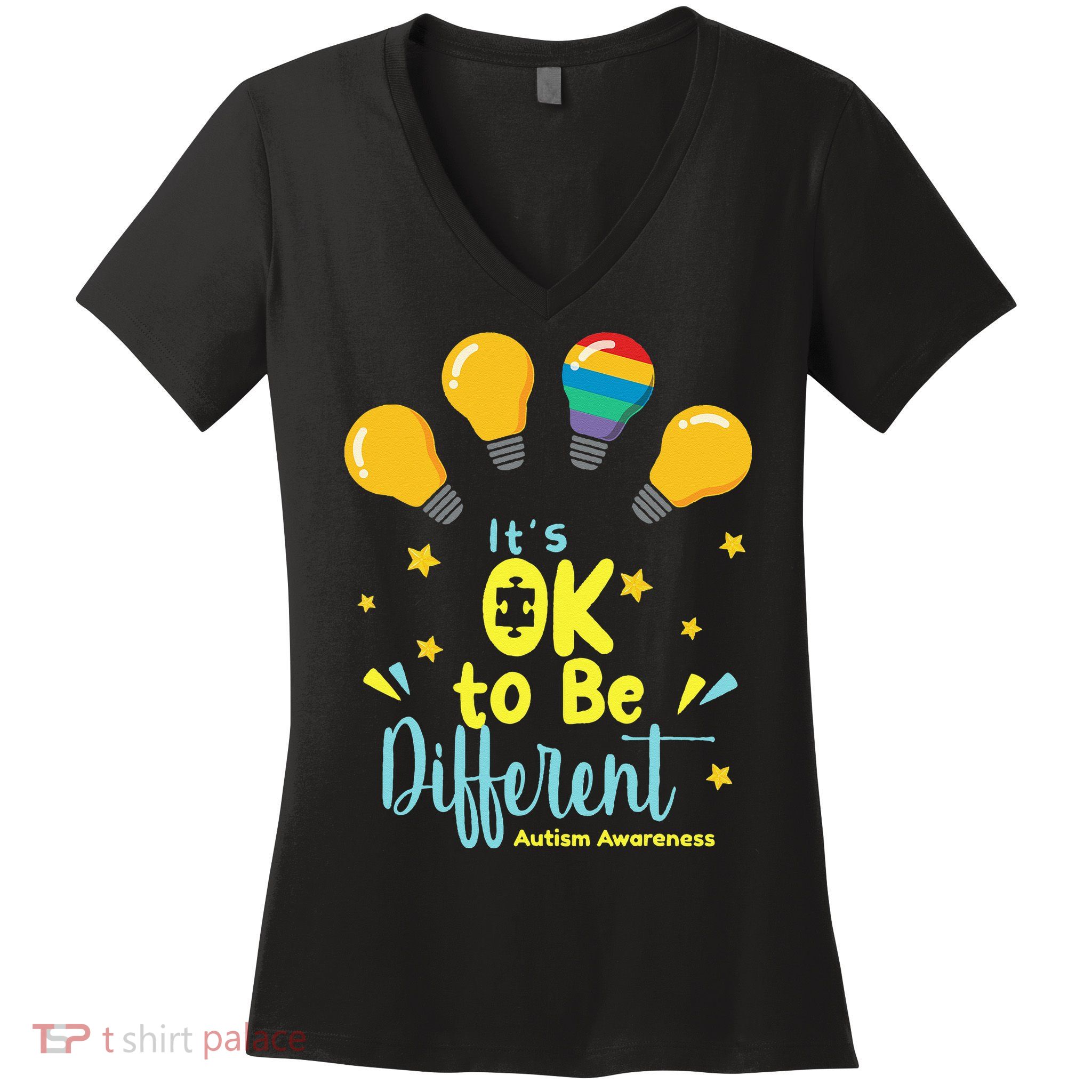 It's OK To Be Different Cute Autism Awareness Quote Women's V-Neck T-Shirt