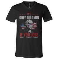 Its Only Treason If You Lose George Washington American Flag V-Neck T-Shirt