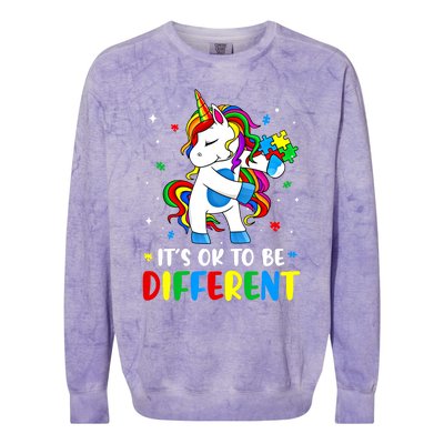 Its Ok To Be Different Autism Awareness Puzzle Piece Unicorn Gift Colorblast Crewneck Sweatshirt