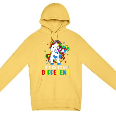 Its Ok To Be Different Autism Awareness Puzzle Piece Unicorn Gift Premium Pullover Hoodie