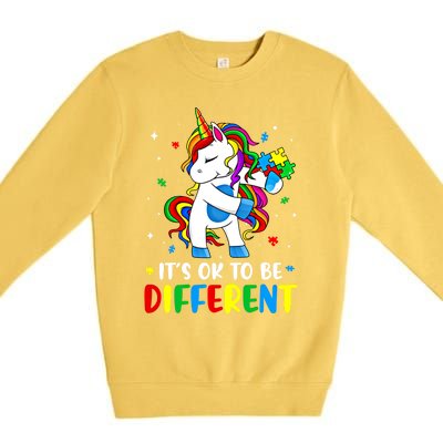 Its Ok To Be Different Autism Awareness Puzzle Piece Unicorn Gift Premium Crewneck Sweatshirt