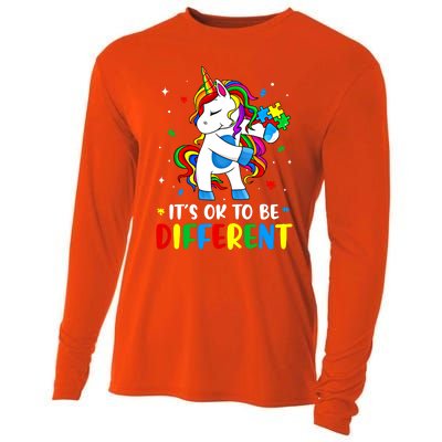 Its Ok To Be Different Autism Awareness Puzzle Piece Unicorn Gift Cooling Performance Long Sleeve Crew