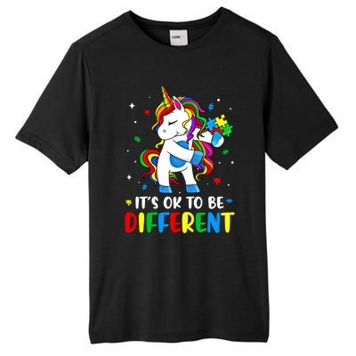 Its Ok To Be Different Autism Awareness Puzzle Piece Unicorn Gift Tall Fusion ChromaSoft Performance T-Shirt