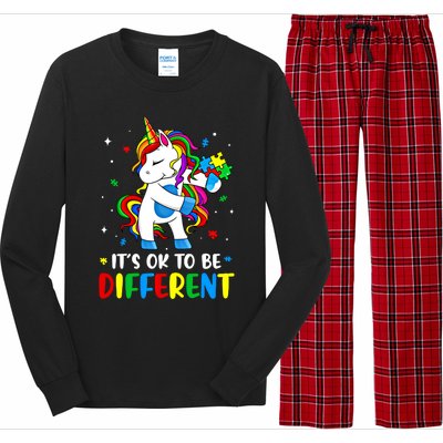 Its Ok To Be Different Autism Awareness Puzzle Piece Unicorn Gift Long Sleeve Pajama Set