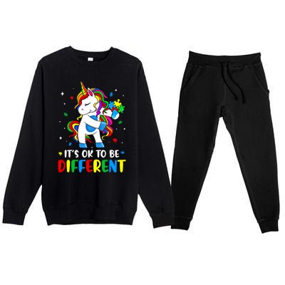 Its Ok To Be Different Autism Awareness Puzzle Piece Unicorn Gift Premium Crewneck Sweatsuit Set