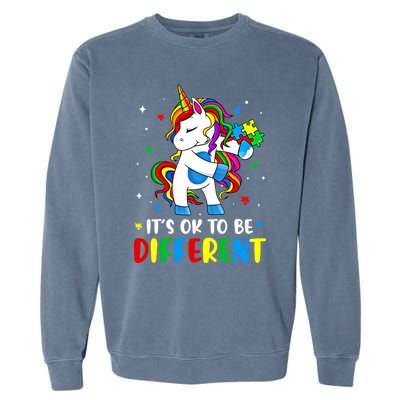 Its Ok To Be Different Autism Awareness Puzzle Piece Unicorn Gift Garment-Dyed Sweatshirt