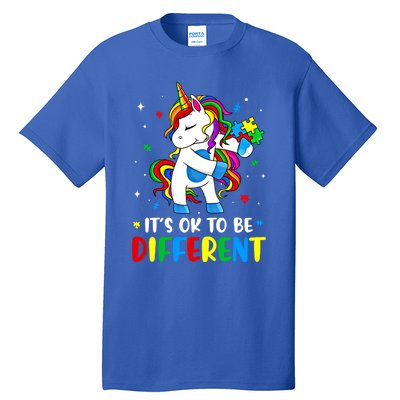 Its Ok To Be Different Autism Awareness Puzzle Piece Unicorn Gift Tall T-Shirt