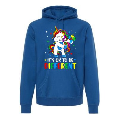 Its Ok To Be Different Autism Awareness Puzzle Piece Unicorn Gift Premium Hoodie