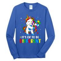 Its Ok To Be Different Autism Awareness Puzzle Piece Unicorn Gift Tall Long Sleeve T-Shirt