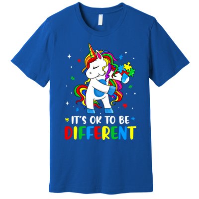 Its Ok To Be Different Autism Awareness Puzzle Piece Unicorn Gift Premium T-Shirt