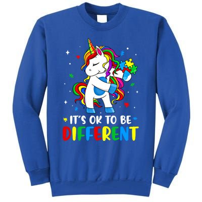 Its Ok To Be Different Autism Awareness Puzzle Piece Unicorn Gift Tall Sweatshirt