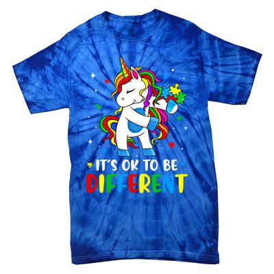 Its Ok To Be Different Autism Awareness Puzzle Piece Unicorn Gift Tie-Dye T-Shirt