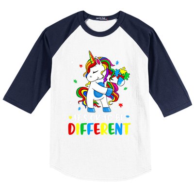 Its Ok To Be Different Autism Awareness Puzzle Piece Unicorn Gift Baseball Sleeve Shirt