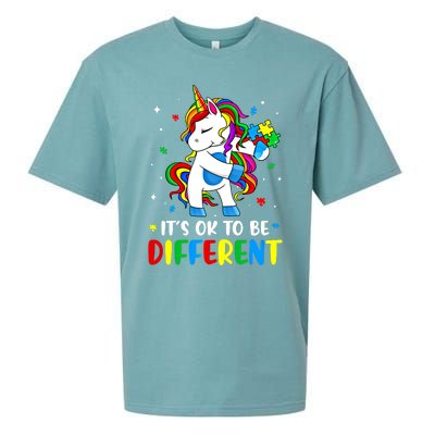 Its Ok To Be Different Autism Awareness Puzzle Piece Unicorn Gift Sueded Cloud Jersey T-Shirt