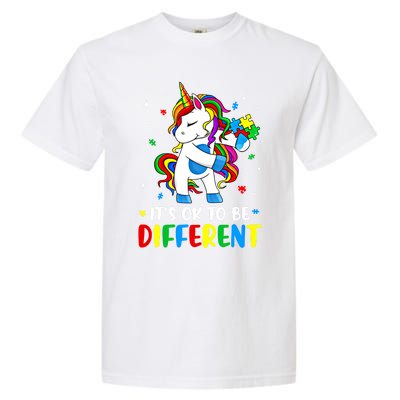 Its Ok To Be Different Autism Awareness Puzzle Piece Unicorn Gift Garment-Dyed Heavyweight T-Shirt