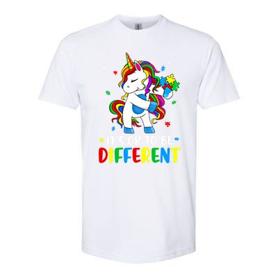 Its Ok To Be Different Autism Awareness Puzzle Piece Unicorn Gift Softstyle CVC T-Shirt