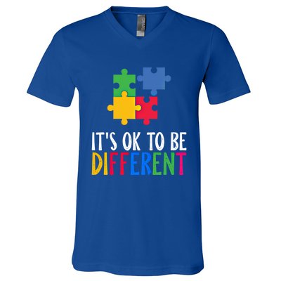 Its Ok To Be Different Be Kind Autism Awareness Autism Meaningful Gift V-Neck T-Shirt