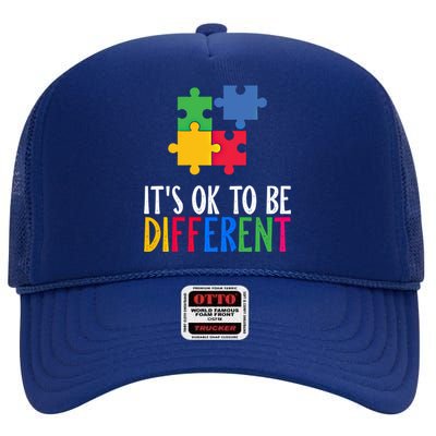 Its Ok To Be Different Be Kind Autism Awareness Autism Meaningful Gift High Crown Mesh Back Trucker Hat