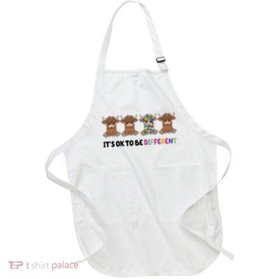 It's Ok To Be Different Cow Boo Autistic Autism Awareness Full-Length Apron With Pockets