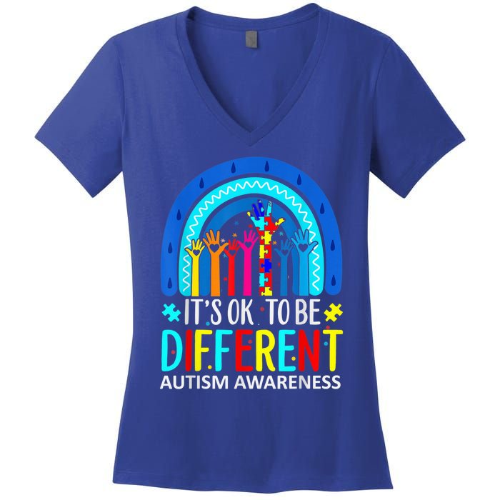 it's ok to be different Autism Awareness Acceptance Women's V-Neck T-Shirt