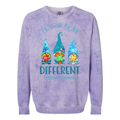 It's Ok To Be Different Autism Awareness Gnome Colorblast Crewneck Sweatshirt