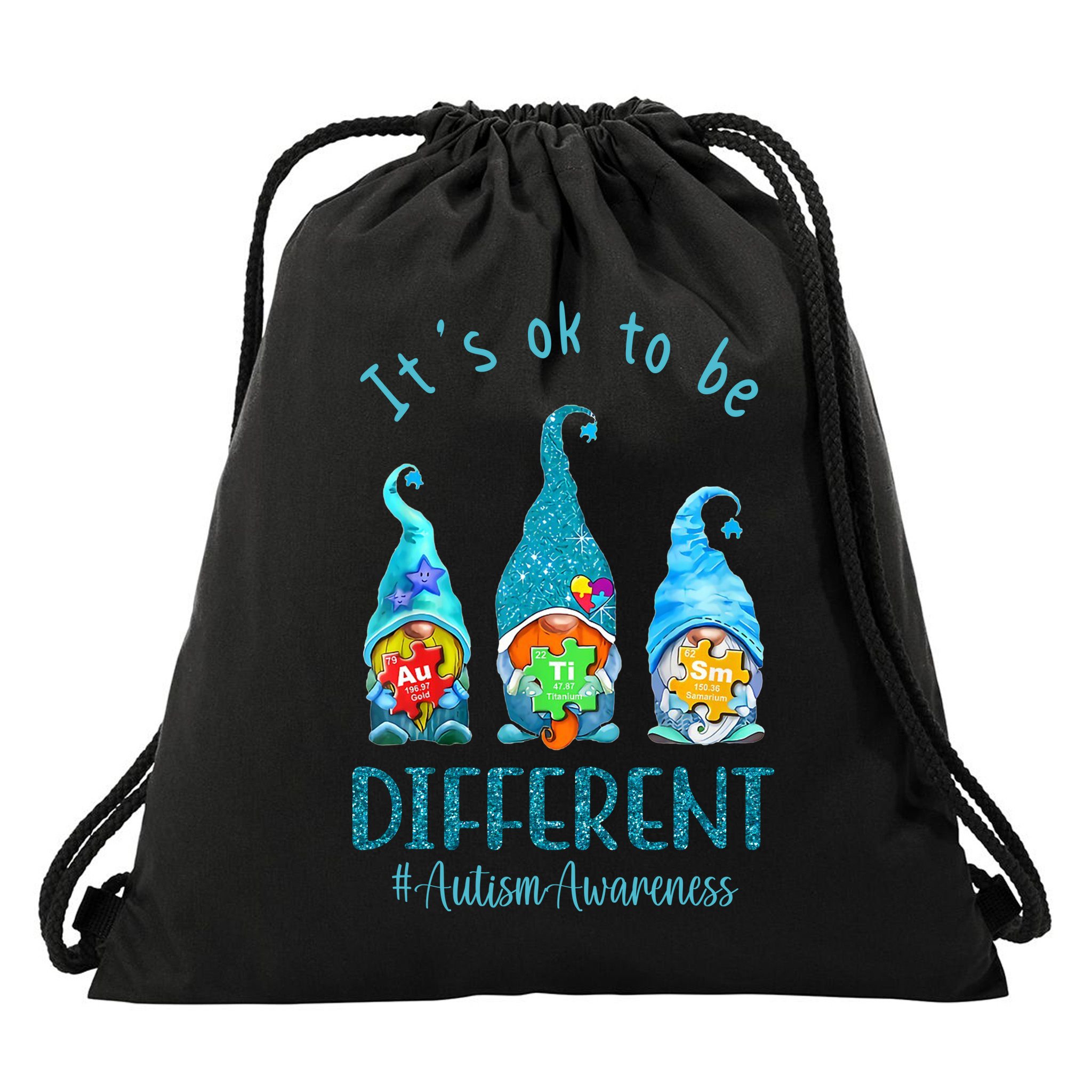 It's Ok To Be Different Autism Awareness Gnome Drawstring Bag