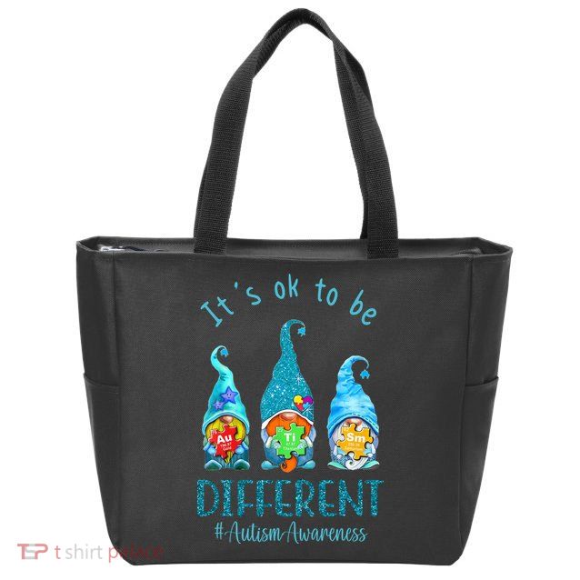 It's Ok To Be Different Autism Awareness Gnome Zip Tote Bag
