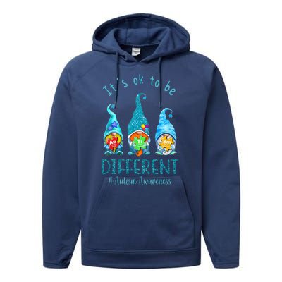 It's Ok To Be Different Autism Awareness Gnome Performance Fleece Hoodie