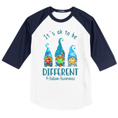 It's Ok To Be Different Autism Awareness Gnome Baseball Sleeve Shirt