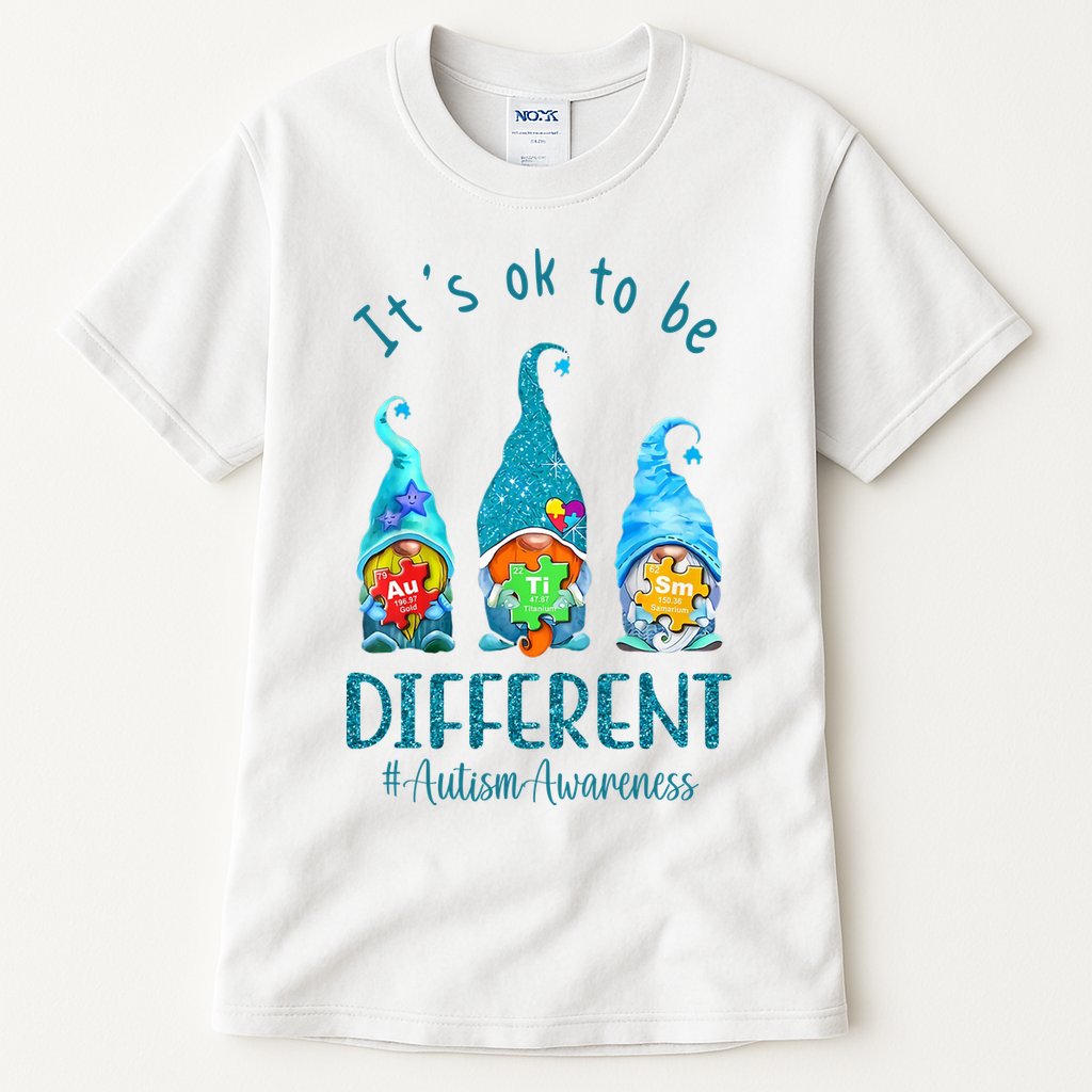 It's Ok To Be Different Autism Awareness Gnome Tall T-Shirt