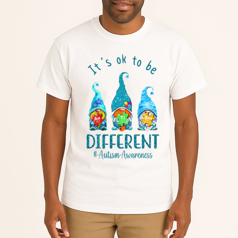 It's Ok To Be Different Autism Awareness Gnome Tall T-Shirt