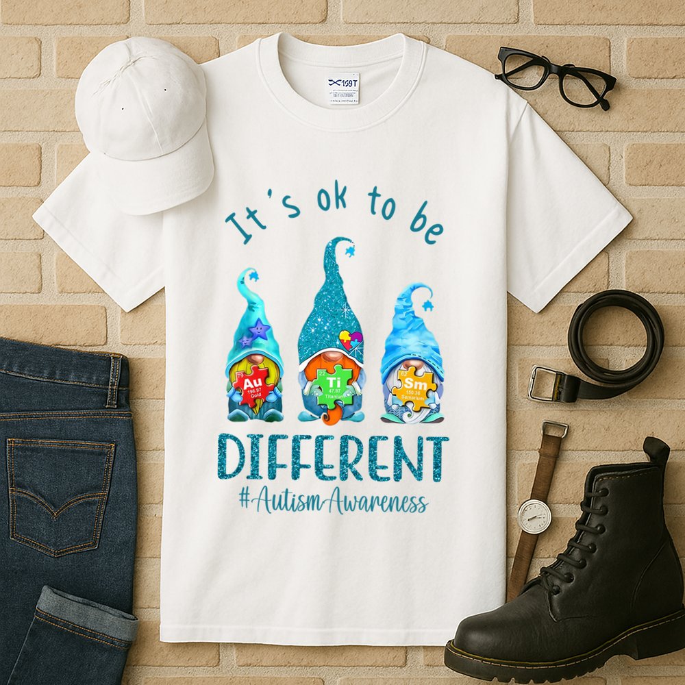 It's Ok To Be Different Autism Awareness Gnome Tall T-Shirt