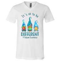 It's Ok To Be Different Autism Awareness Gnome V-Neck T-Shirt